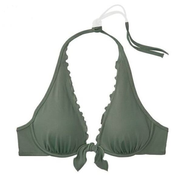 Victoria's Secret Womens Capri Ruffle Halter Bikini Swim Top Light Green 38C NWT - Picture 1 of 4